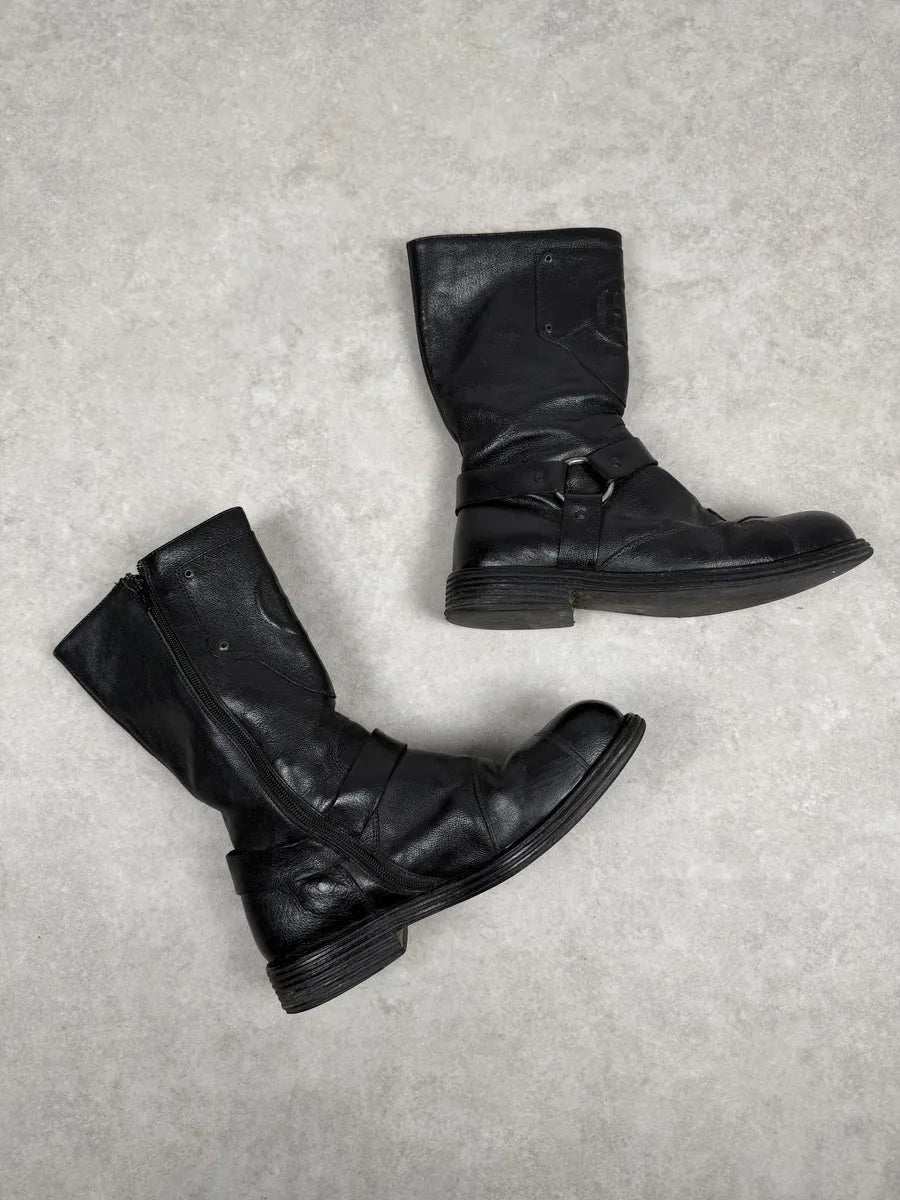 FW2003 Emporio Armani Black Leather High Biker Boots wlGduRD 4