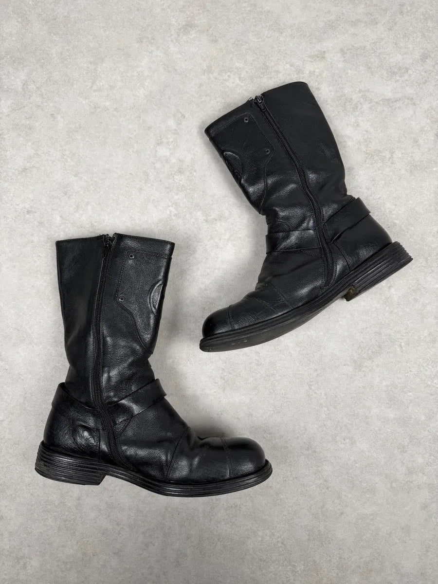 FW2003 Emporio Armani Black Leather High Biker Boots wlGduRD 5