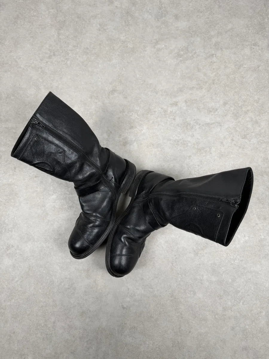 FW2003 Emporio Armani Black Leather High Biker Boots wlGduRD 6