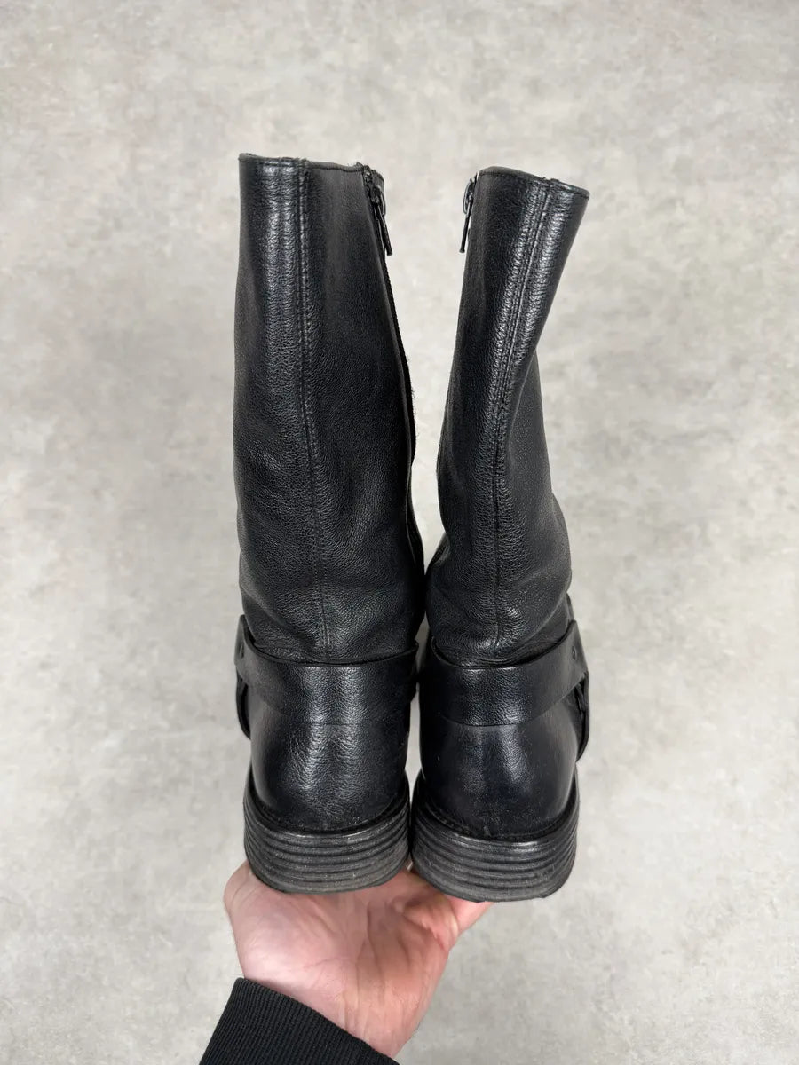 FW2003 Emporio Armani Black Leather High Biker Boots wlGduRD 7