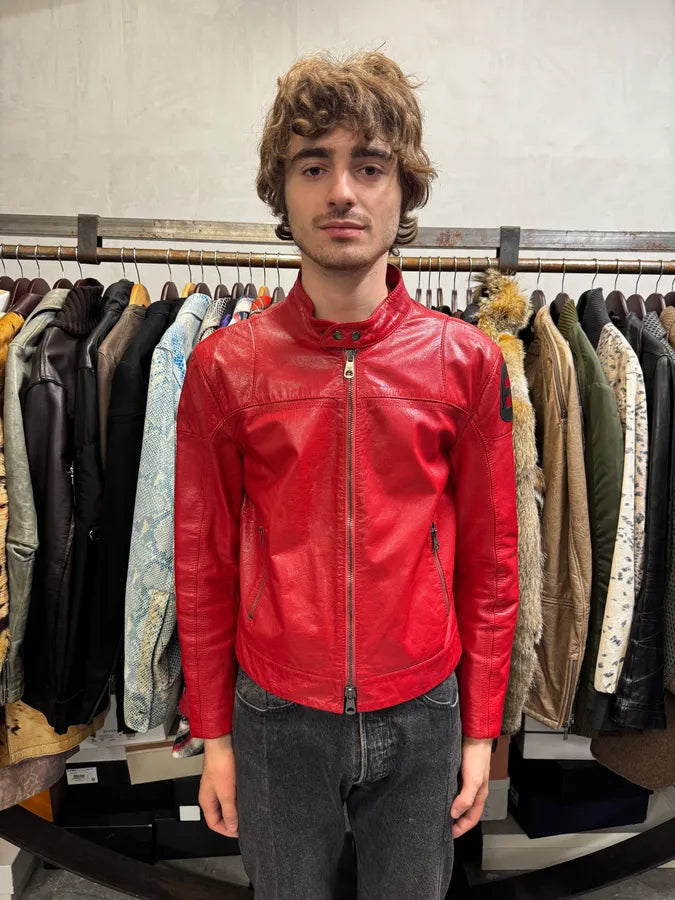 FW2003 Emporio Armani Red Fight Club Leather Jacket ajgdbYu 1