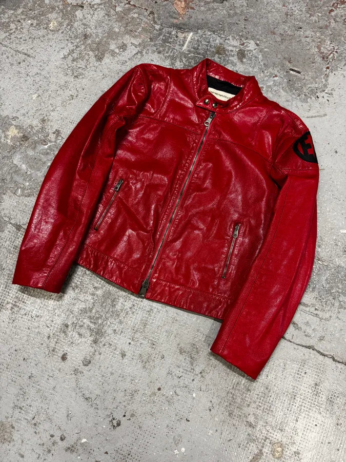 FW2003 Emporio Armani Red Fight Club Leather Jacket ajgdbYu 2