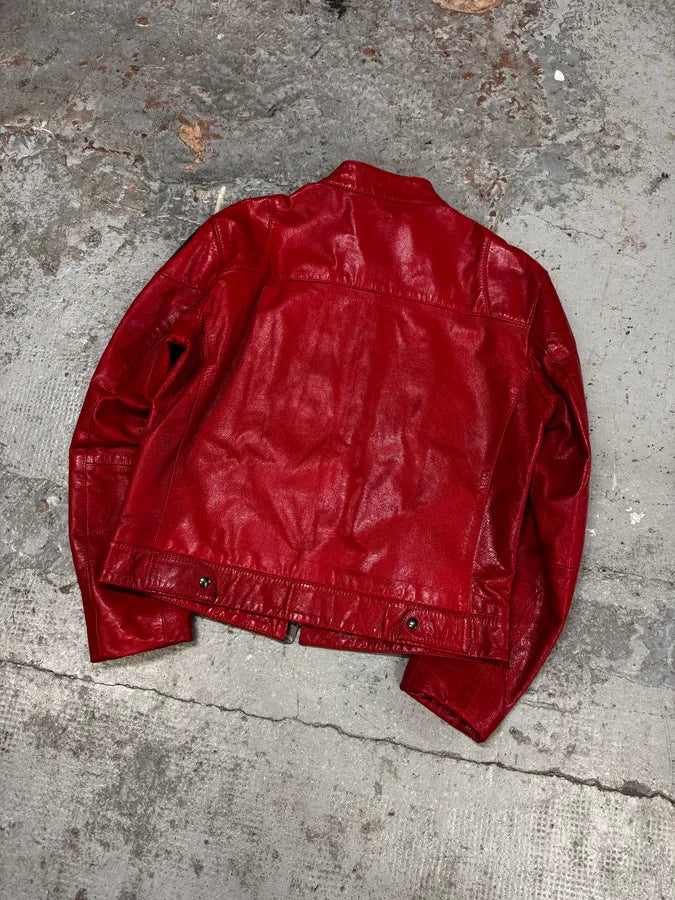 FW2003 Emporio Armani Red Fight Club Leather Jacket ajgdbYu 5