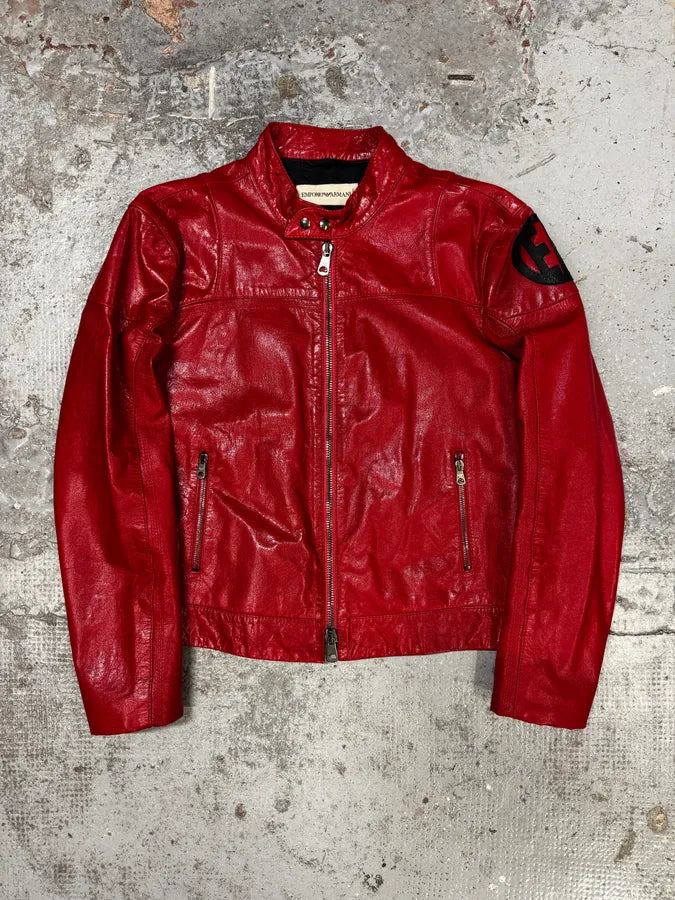 FW2003 Emporio Armani Red Fight Club Leather Jacket ajgdbYu 0