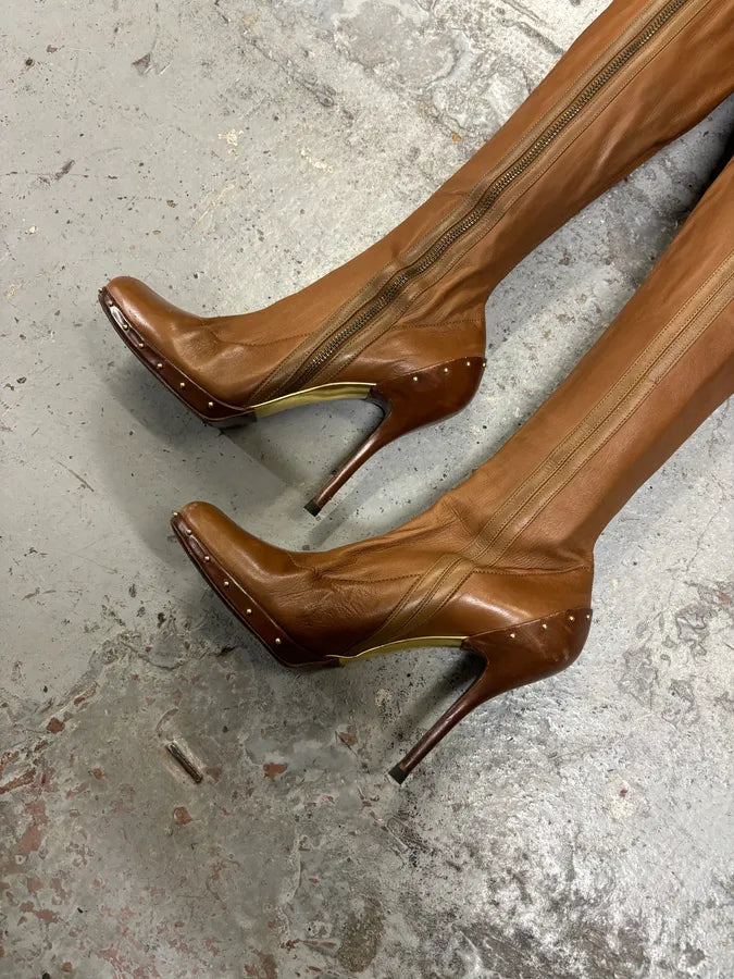 FW2003 Gucci Brown Leather Ankle Heels Boots by Tom Ford mfvYCCq 11