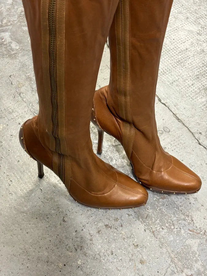 FW2003 Gucci Brown Leather Ankle Heels Boots by Tom Ford mfvYCCq 5