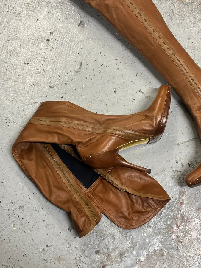 FW2003 Gucci Brown Leather Ankle Heels Boots by Tom Ford mfvYCCq 12