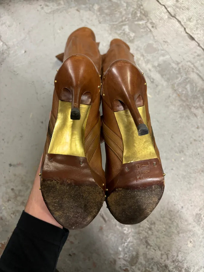 FW2003 Gucci Brown Leather Ankle Heels Boots by Tom Ford mfvYCCq 14