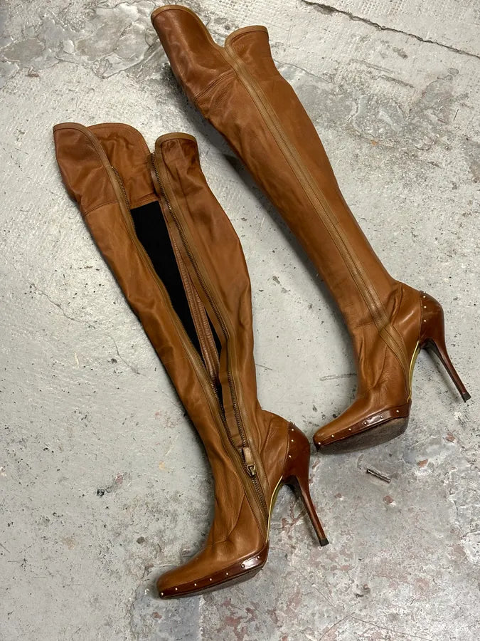 FW2003 Gucci Brown Leather Ankle Heels Boots by Tom Ford mfvYCCq 9