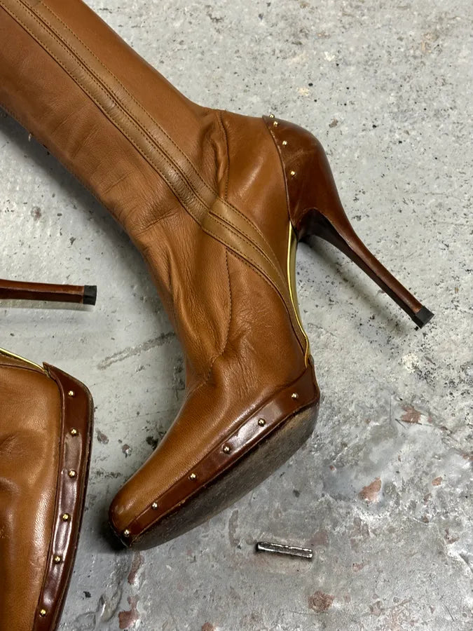 FW2003 Gucci Brown Leather Ankle Heels Boots by Tom Ford mfvYCCq 8