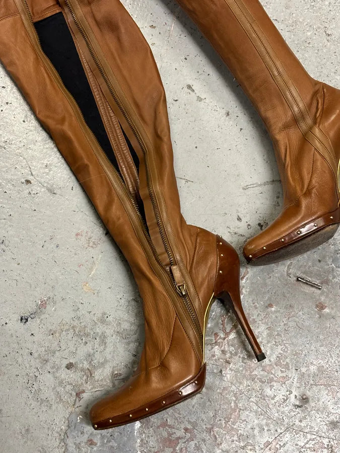 FW2003 Gucci Brown Leather Ankle Heels Boots by Tom Ford mfvYCCq 10