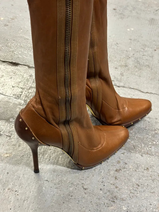 FW2003 Gucci Brown Leather Ankle Heels Boots by Tom Ford mfvYCCq 6