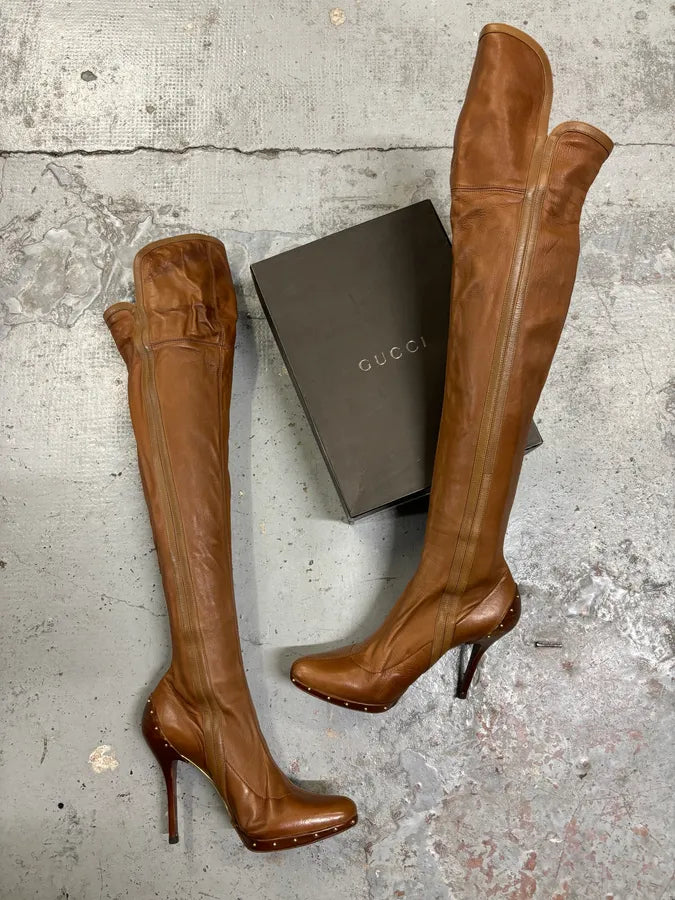 FW2003 Gucci Brown Leather Ankle Heels Boots by Tom Ford mfvYCCq 4