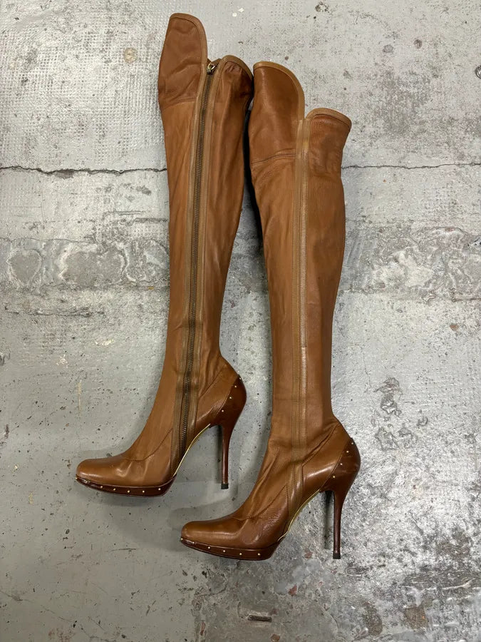 FW2003 Gucci Brown Leather Ankle Heels Boots by Tom Ford mfvYCCq 2