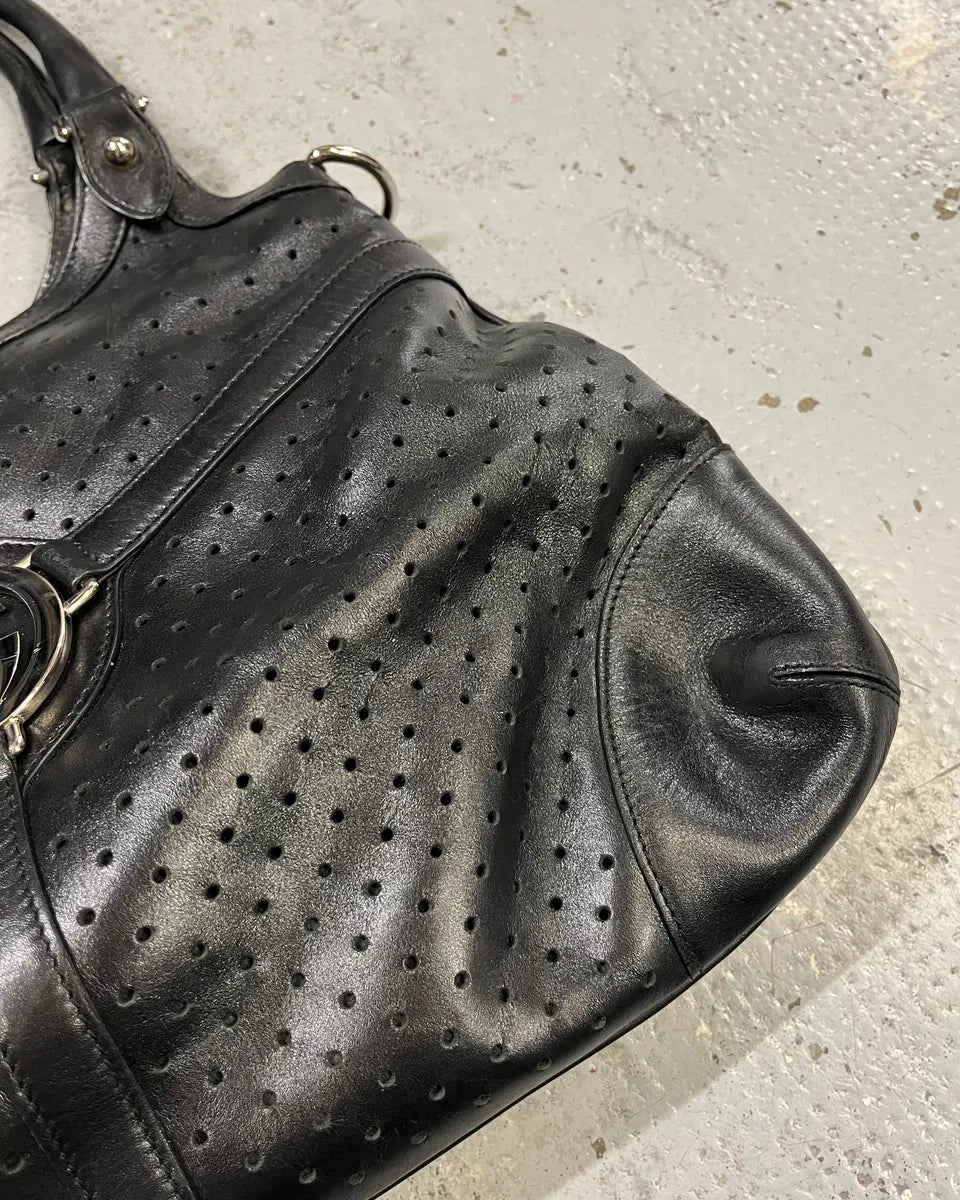 FW2003 Gucci G Logo Perforated Black Leather Shoulder Bag  kwmgqfp 5