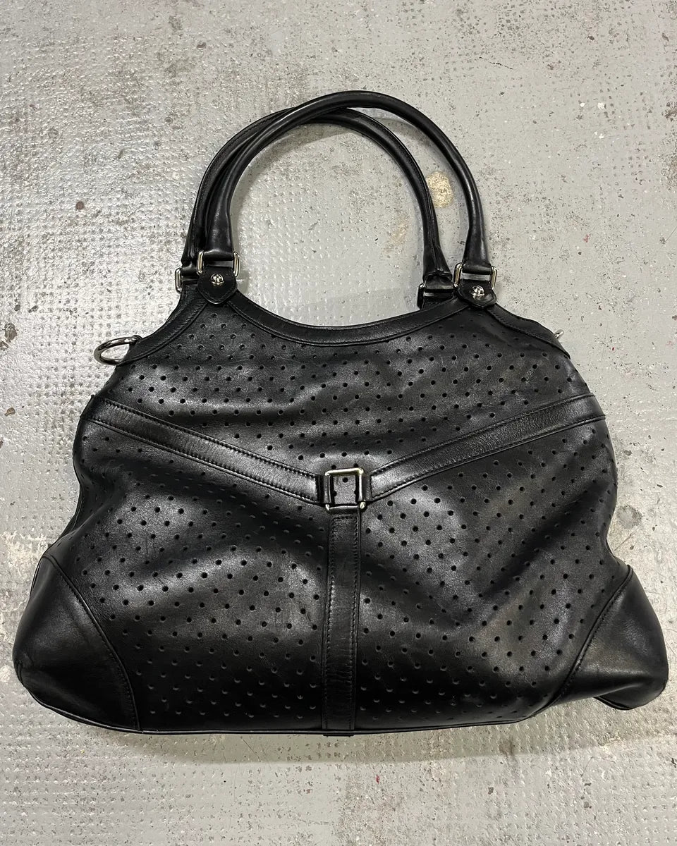 FW2003 Gucci G Logo Perforated Black Leather Shoulder Bag  kwmgqfp 6