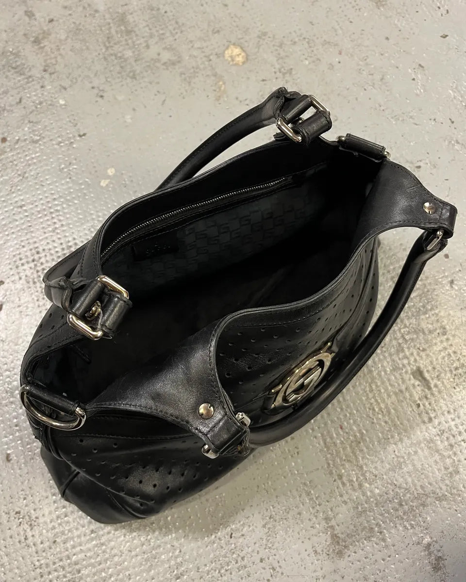 FW2003 Gucci G Logo Perforated Black Leather Shoulder Bag  kwmgqfp 7