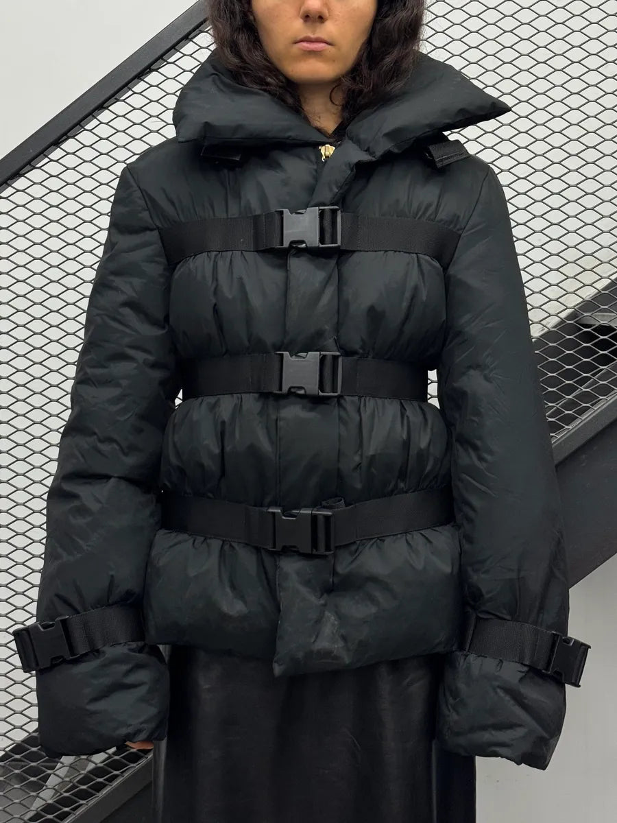 FW2003 Jean Paul Gaultier Triple Black Bondage Quilted Puffer Jacket FjRAOTY 1