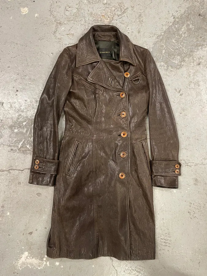 FW2003 Plein Sud Asymmetrical Avant-Gardist Leather Trench Jacket (S/M) 0