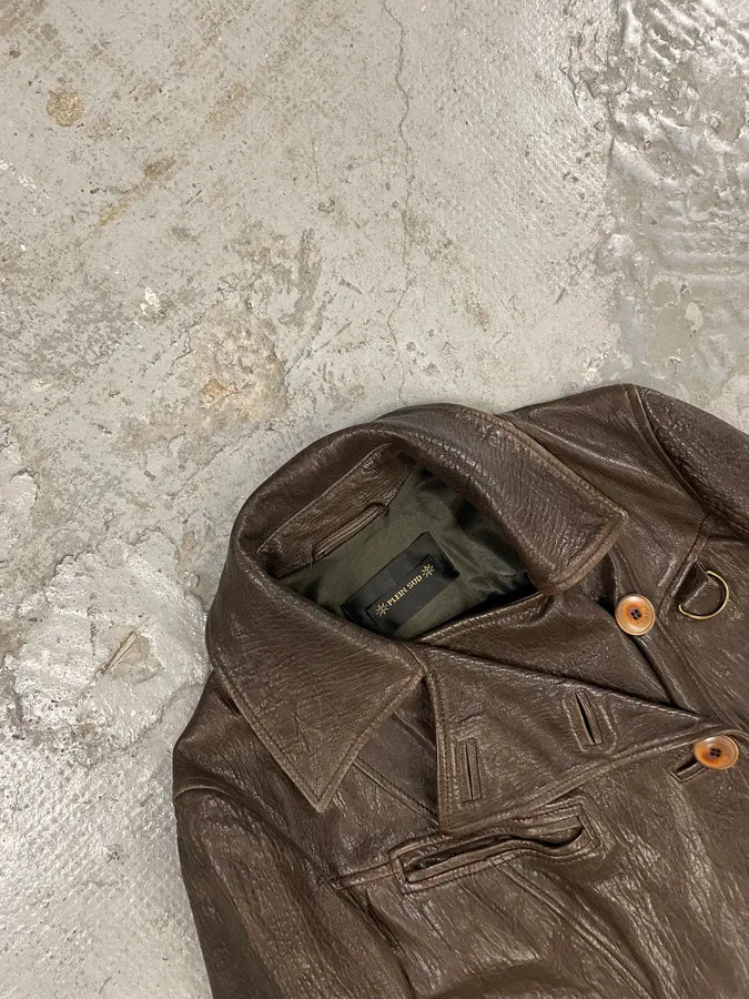 FW2003 Plein Sud Asymmetrical Avant-Gardist Leather Trench Jacket (S/M) 2