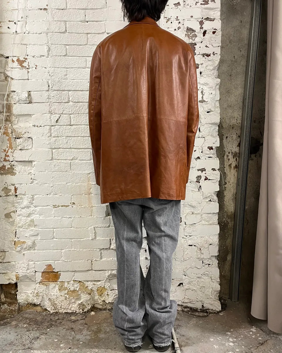 FW2003 Prada Cognac Brown Leather Long Coat ZLEQIhZ 2