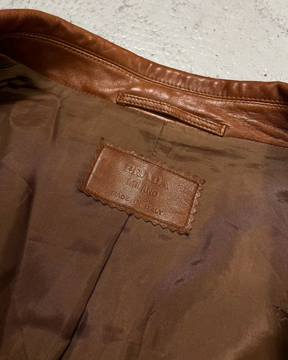 FW2003 Prada Cognac Brown Leather Long Coat ZLEQIhZ 8