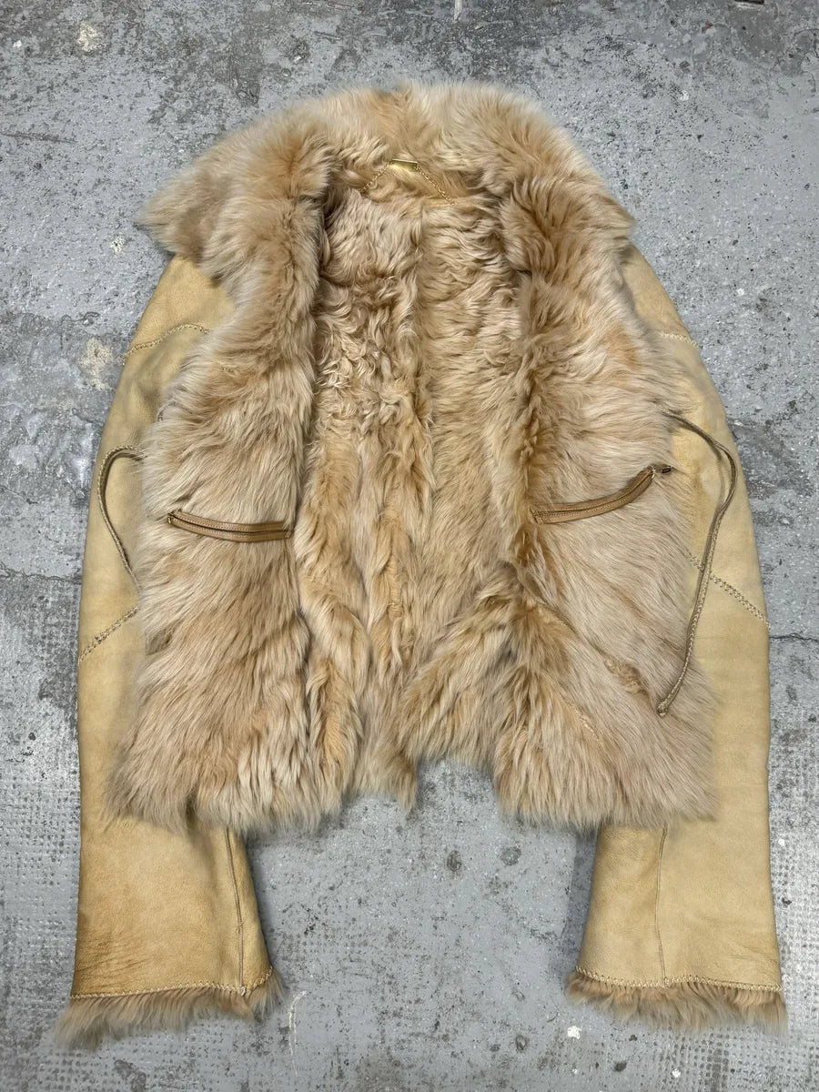 FW2003 Roberto Cavalli Beige Hearth Leather Fur Jacket (M) bQXEcPl 1