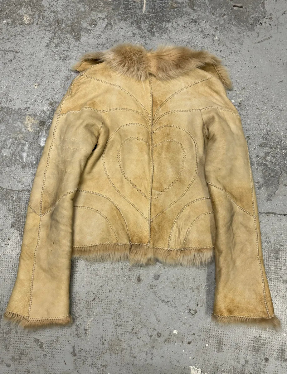 FW2003 Roberto Cavalli Beige Hearth Leather Fur Jacket (M) bQXEcPl 4