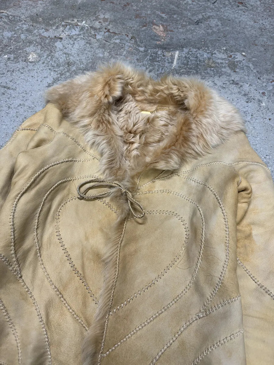 FW2003 Roberto Cavalli Beige Hearth Leather Fur Jacket (M) bQXEcPl 7