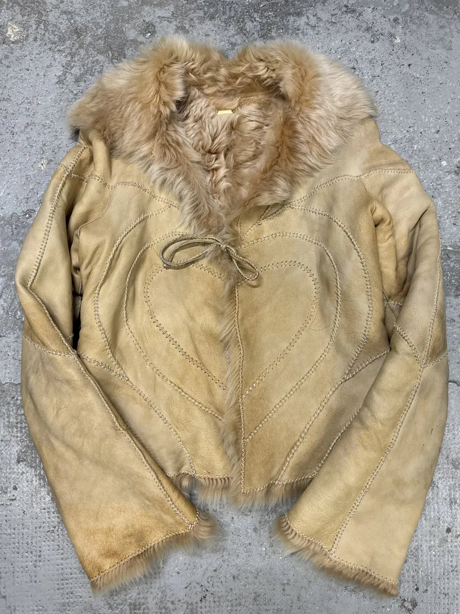 FW2003 Roberto Cavalli Beige Hearth Leather Fur Jacket (M) bQXEcPl 8