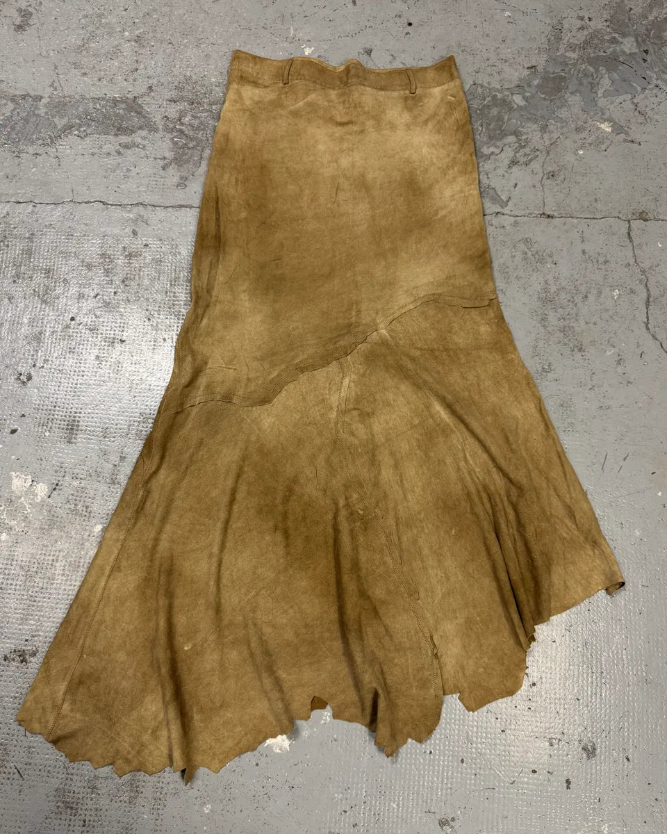 FW2003 Roberto Cavalli Beige Long Asymmetrical Raw Leather Skirt oclEQtL 0