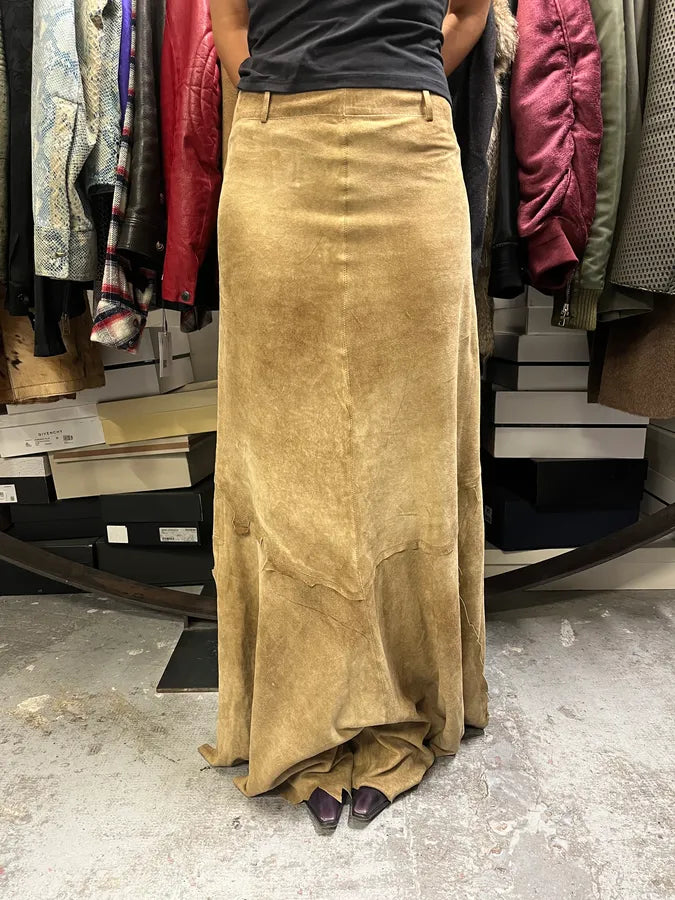 FW2003 Roberto Cavalli Beige Long Asymmetrical Raw Leather Skirt oclEQtL 1