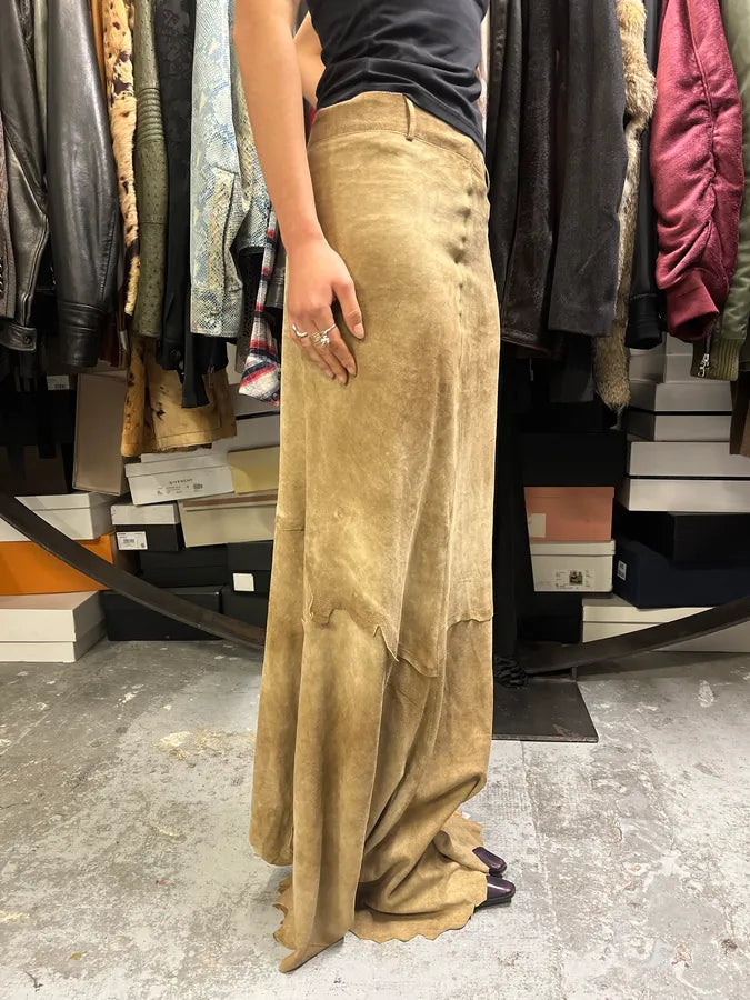 FW2003 Roberto Cavalli Beige Long Asymmetrical Raw Leather Skirt oclEQtL 2