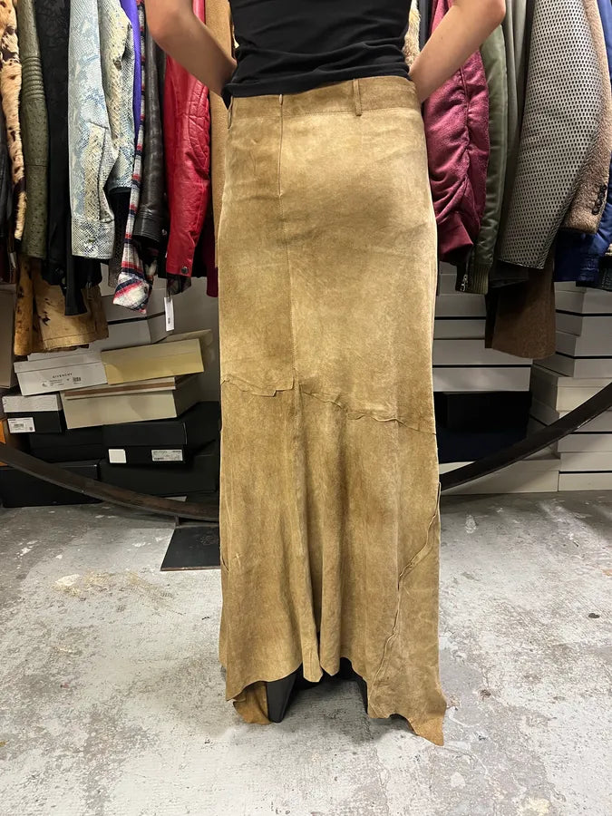 FW2003 Roberto Cavalli Beige Long Asymmetrical Raw Leather Skirt oclEQtL 3