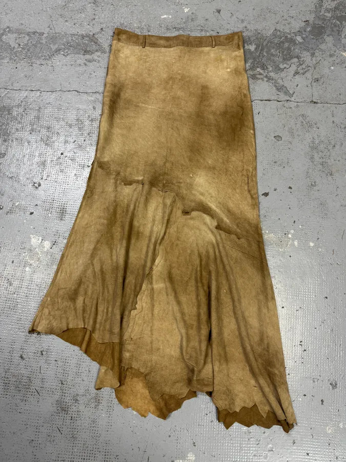 FW2003 Roberto Cavalli Beige Long Asymmetrical Raw Leather Skirt oclEQtL 4