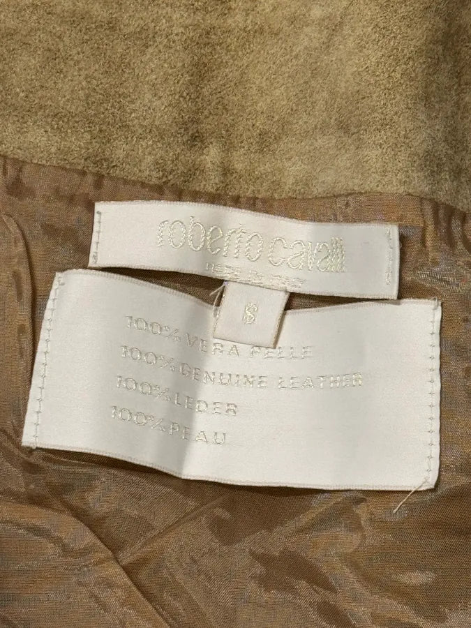 FW2003 Roberto Cavalli Beige Long Asymmetrical Raw Leather Skirt oclEQtL 8