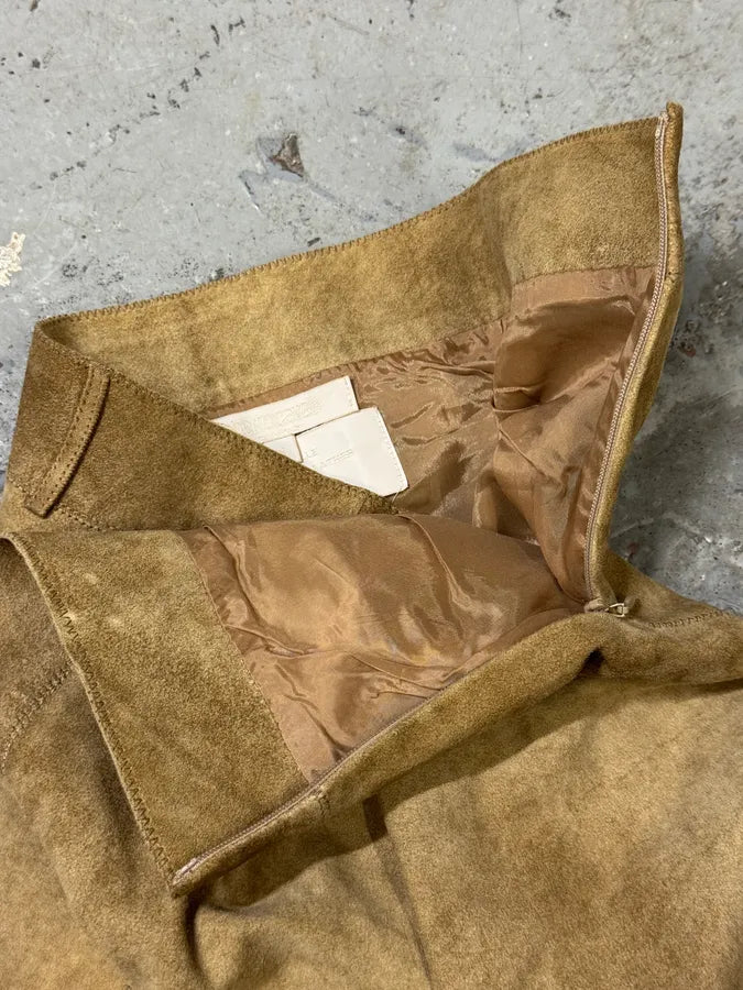 FW2003 Roberto Cavalli Beige Long Asymmetrical Raw Leather Skirt oclEQtL 9