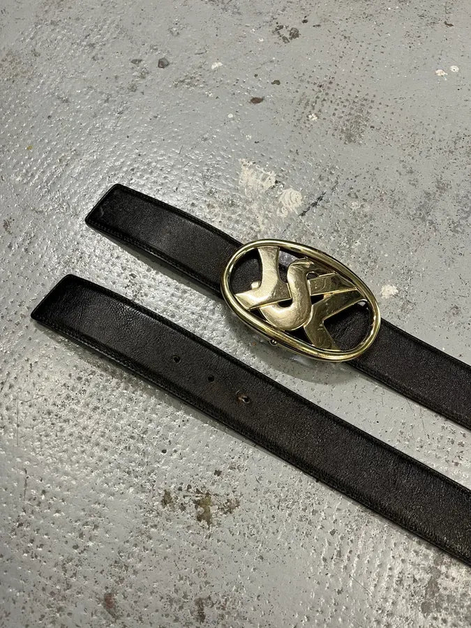 FW2003 Yves Saint Laurent Golden YSL Logo Buckle Black Leather Belt uPjeTba 4
