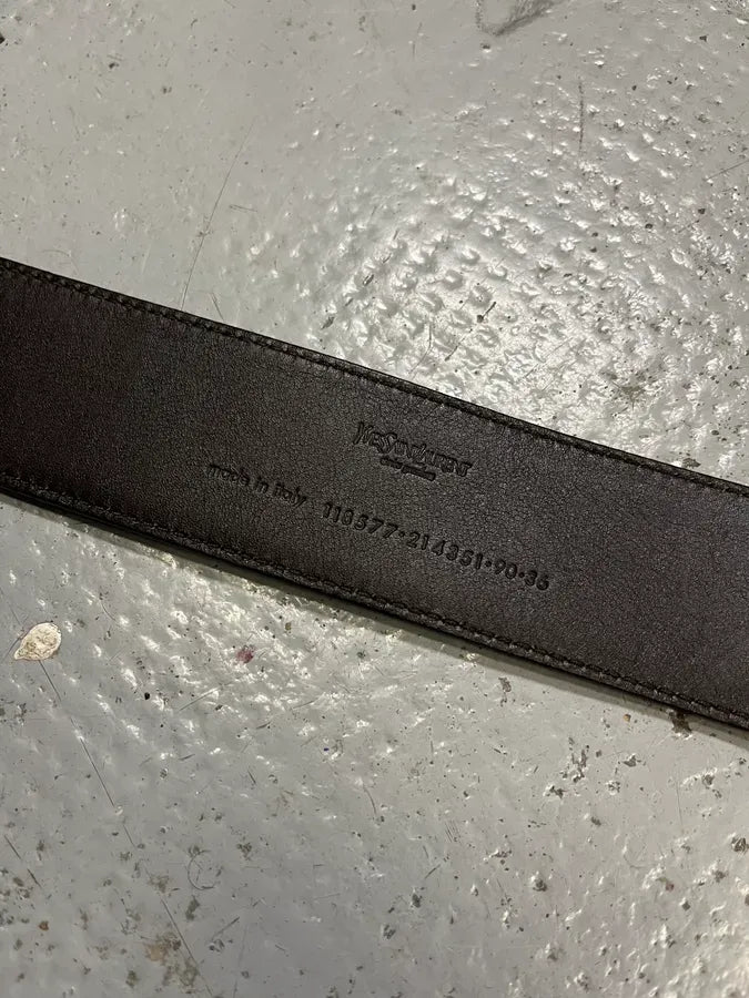 FW2003 Yves Saint Laurent Golden YSL Logo Buckle Black Leather Belt uPjeTba 8