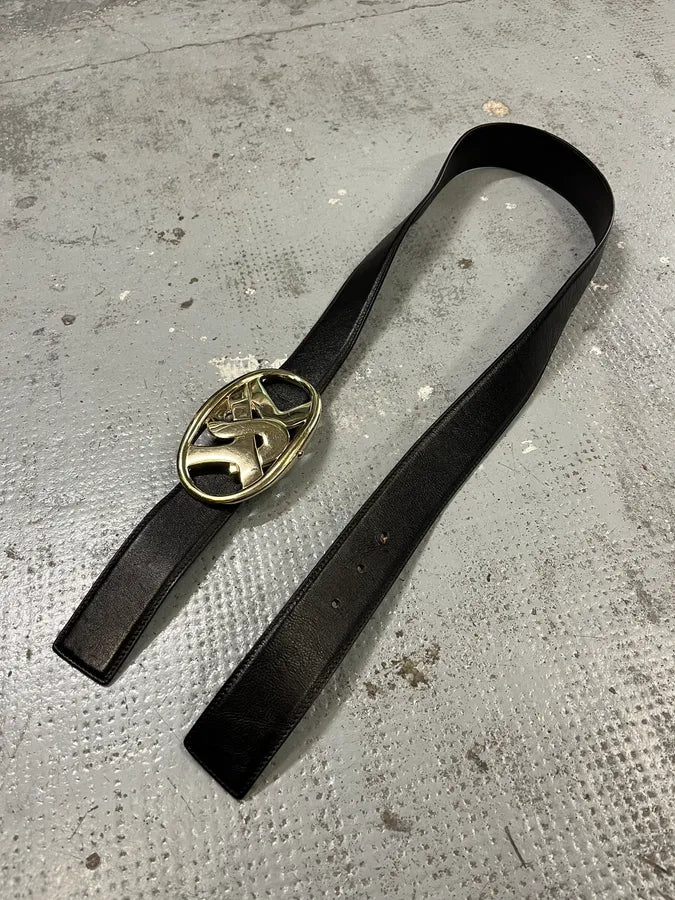 FW2003 Yves Saint Laurent Golden YSL Logo Buckle Black Leather Belt uPjeTba 3