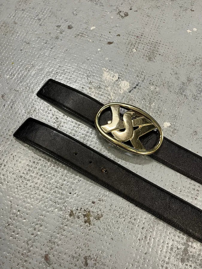 FW2003 Yves Saint Laurent Golden YSL Logo Buckle Black Leather Belt uPjeTba 4