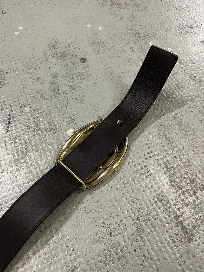 FW2003 Yves Saint Laurent Golden YSL Logo Buckle Black Leather Belt uPjeTba 7