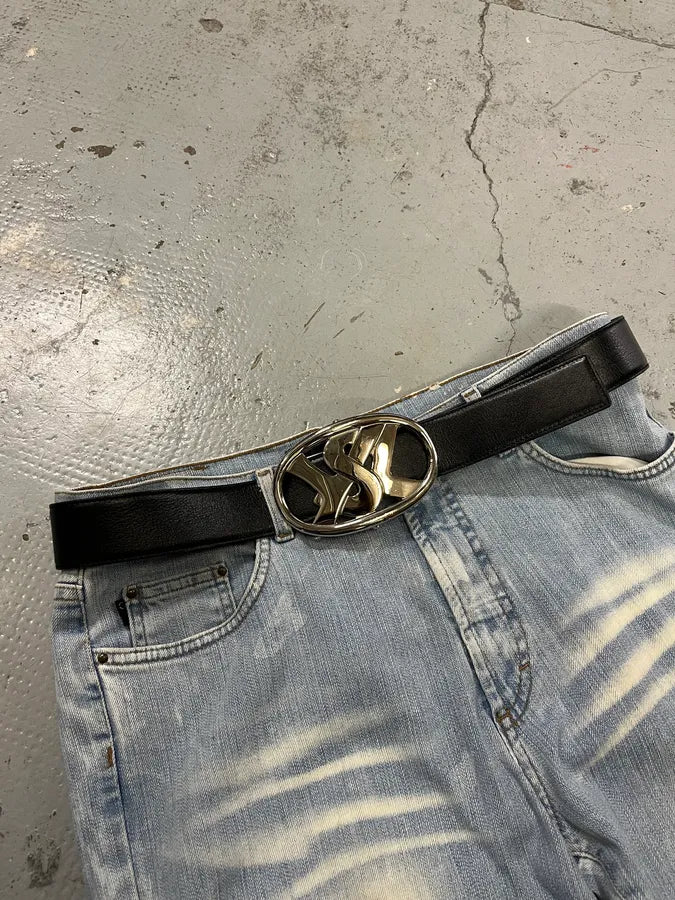 FW2003 Yves Saint Laurent YSL Logo Black Leather Belt edyUjld 2