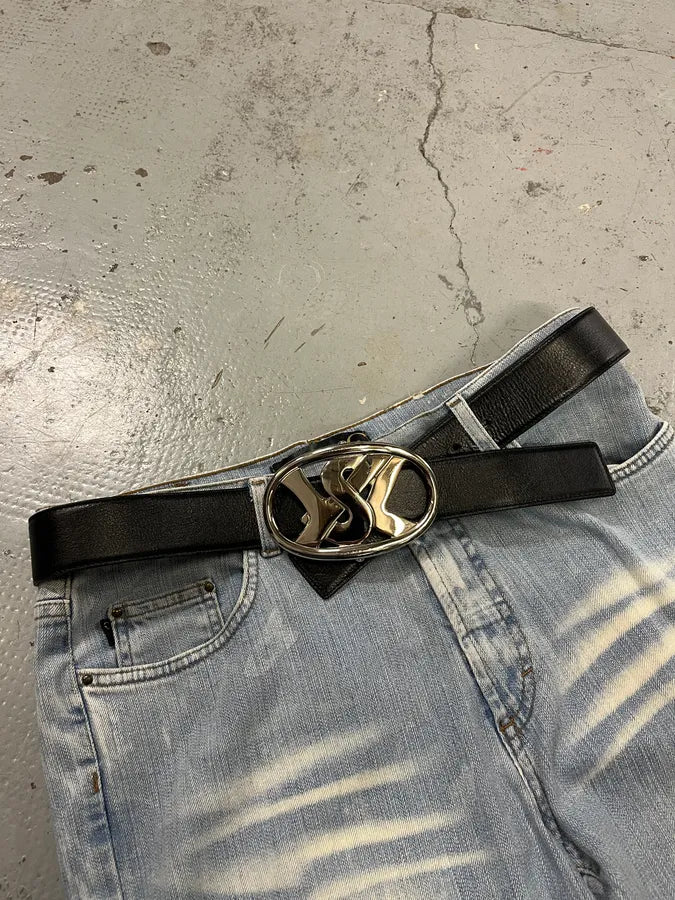 FW2003 Yves Saint Laurent YSL Logo Black Leather Belt edyUjld 3