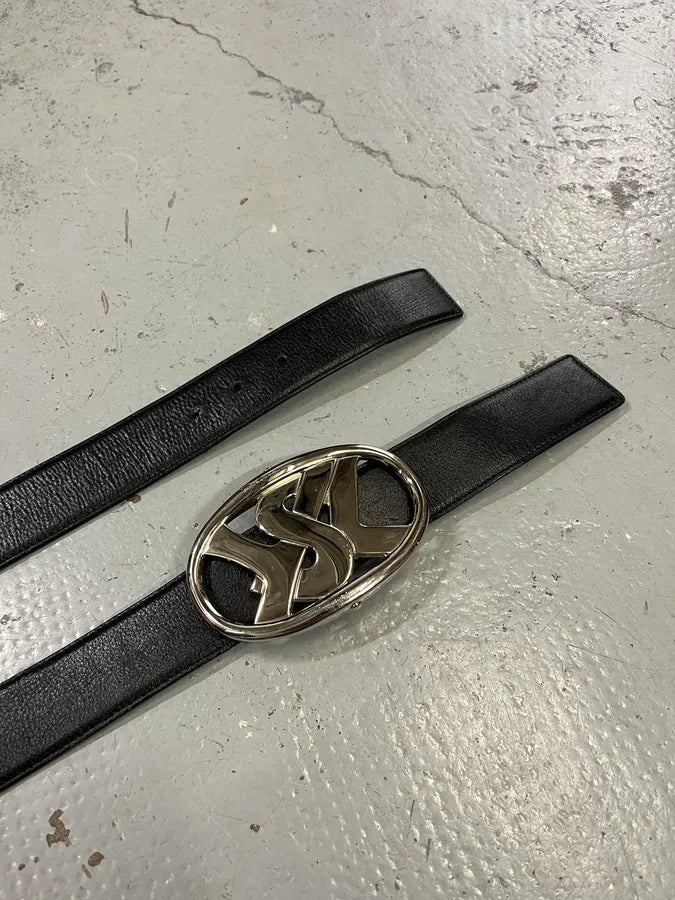 FW2003 Yves Saint Laurent YSL Logo Black Leather Belt edyUjld 5
