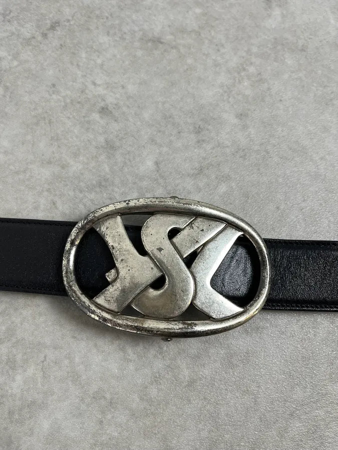 FW2003 Yves Saint Laurent YSL Logo Black Leather Belt FFvQdml 5