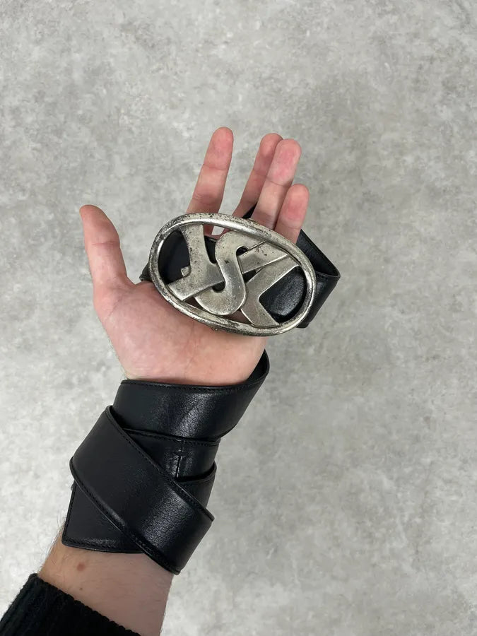 FW2003 Yves Saint Laurent YSL Logo Black Leather Belt FFvQdml 0