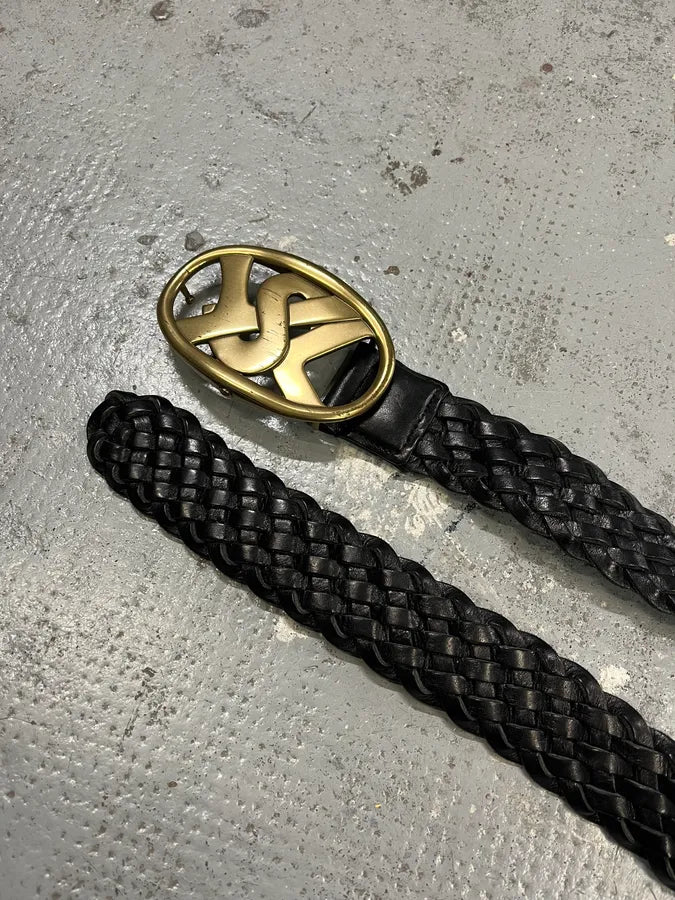 FW2003 Yves Saint Laurent YSL Logo Black Woven Leather Belt jJegPDn 4