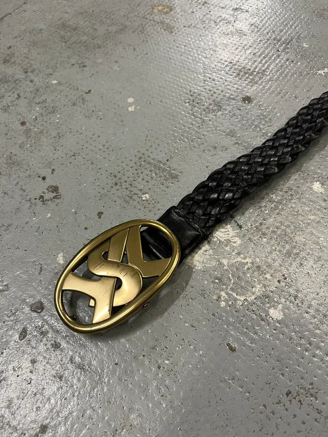 FW2003 Yves Saint Laurent YSL Logo Black Woven Leather Belt jJegPDn 5