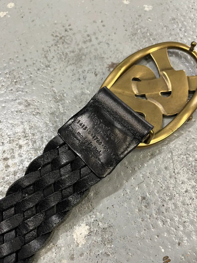 FW2003 Yves Saint Laurent YSL Logo Black Woven Leather Belt jJegPDn 8